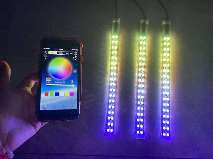 3PCS 1FT 2FT 3FT 4T 5FT 6.5FT Double Row Dual LEDs Dyanmic Symphony RGB Chasing Light Strips for Slingshot Wheel Car Truck Slingshot Hood Grille APP Remote (3PCS 1FT Double Row Light Strips)