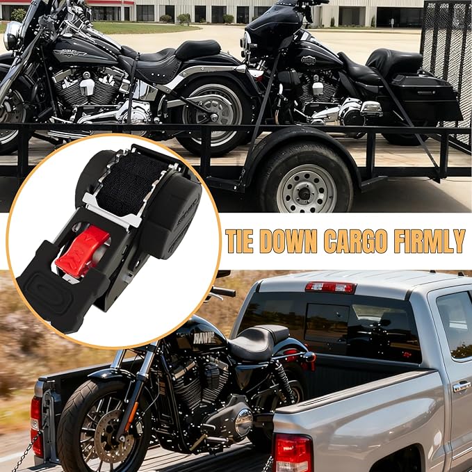 Retractable Ratchet Straps Heavy Duty Tie Down 1''*12ft Breaking Strength 1760LBS Cargo Securing System,for Motorcycle,UTV,ATV,Trailer(Black,4 Pack)