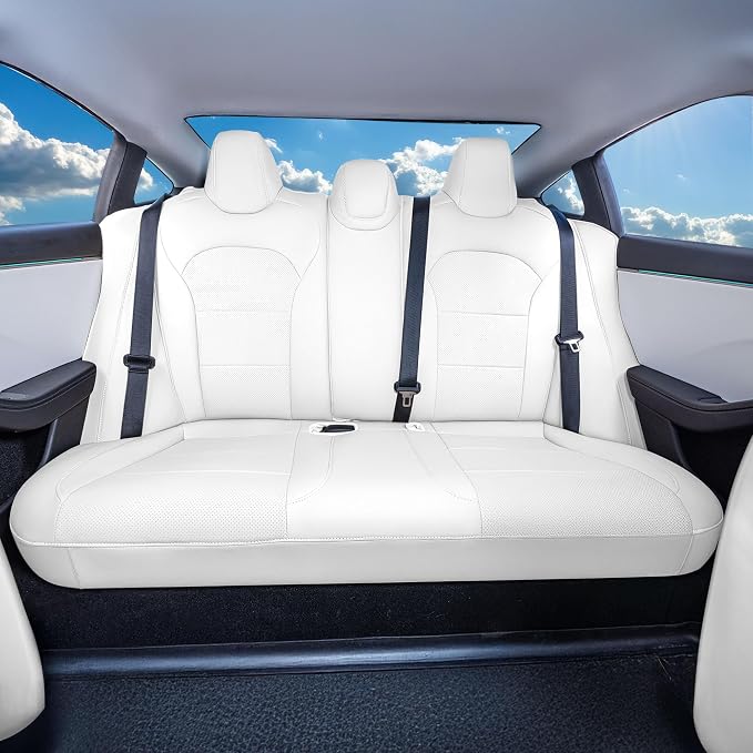 FH Group Custom Fit Seat Covers Compatible with Tesla Model 3 2024–2026 Full Set Seat Covers for Tesla Sedan (Front Seats + Rear Seats) Faux Leather Car Seat Covers, Solid White