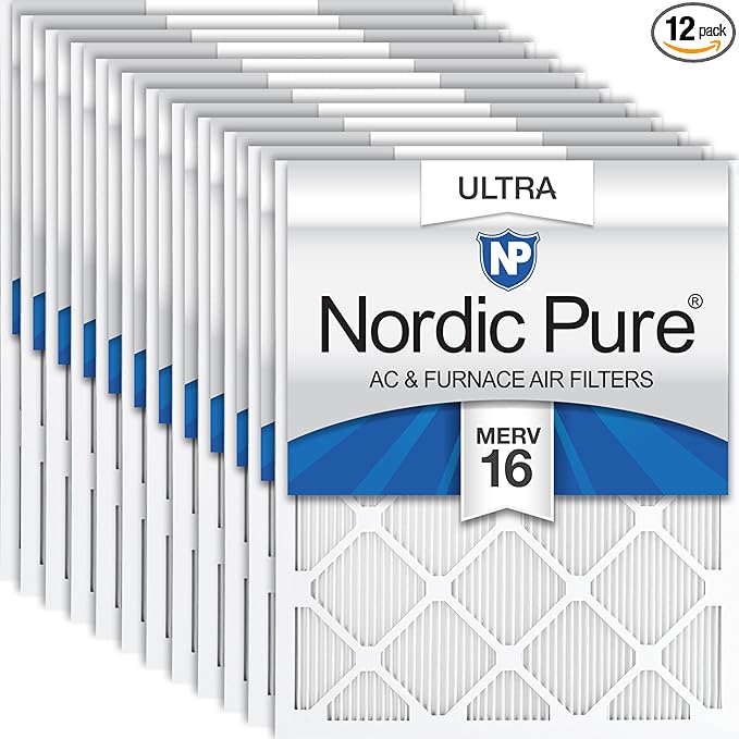Nordic Pure 14x24x1 (Actual Size: 13 3/4 x 23 3/4 x 3/4) Pleated Ultra MERV 16 AC Furnace Air Filters–With 2.5X More Media for Allergy & Dust Relief, Max Efficiency & Low Airflow Resistance 12 Pack