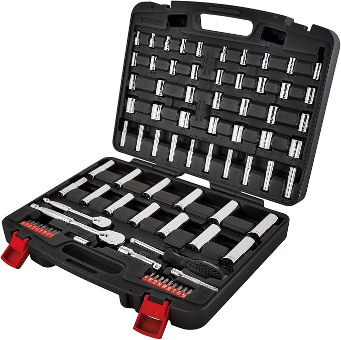 Powerbuilt 642452 80 Piece 1/4-inch and 3/8-inch Drive Mechanics Tool Set - with SAE and Metric Socket Set, 72 Tooth Seal-Head Ratchet, Automotive Tool Kit, including Case