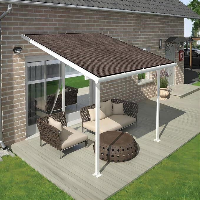 Shatex 90% Sun Shades for Patios 10x 16ft Shade Fabric Sun Shade Cloth Taped Edge with Grommets Sun-Block Mesh Shade for Pergola Cover Canopy Mocha, 12 Bungee Balls
