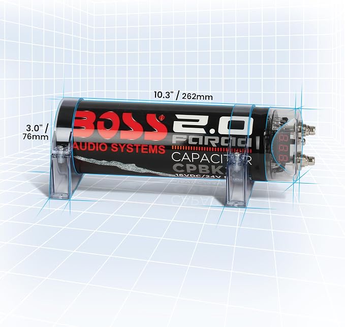 BOSS Audio Systems CPBK2 Car Capacitor - 2 Farad, Energy Storage, Enhance Bass From Stereo, 3 Digit Voltage Display, Charging Status LED