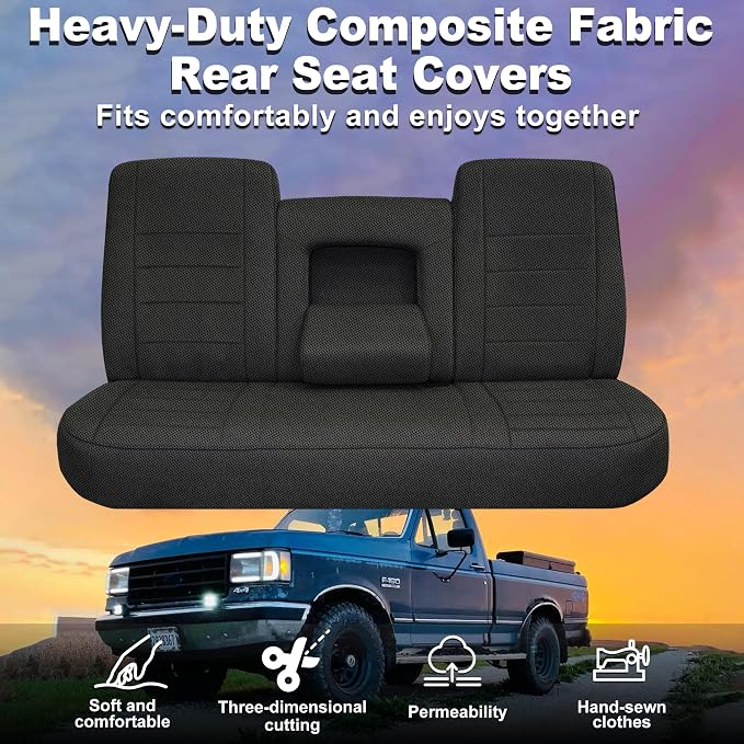 Custom Bench Seat Covers for Ford F150 1987 1988 1989 1990 1991 Heavy Duty Cloth Protector Interior Accessories，Waterproof & Machine Washable - Black
