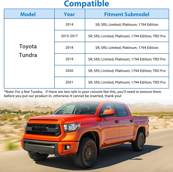 Wireless Charger for Toyota Tundra 2014-2021, Center Console Organizer Tray USB-A USB-C Fast Phone Charging Panel Pad Armrest Storage Box for Toyota Tundra 2017 2018 2019 2020 Accessories