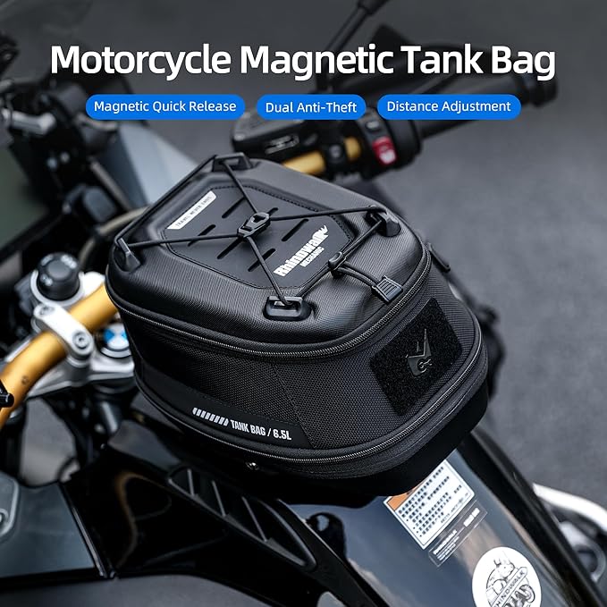 Rhinowalk Motorcycle Tank Bag Magnetic Quick Release 5-6.5L Expandable Capacity Motorbike Storage Bag Backpack with Rain Cover (Orange)
