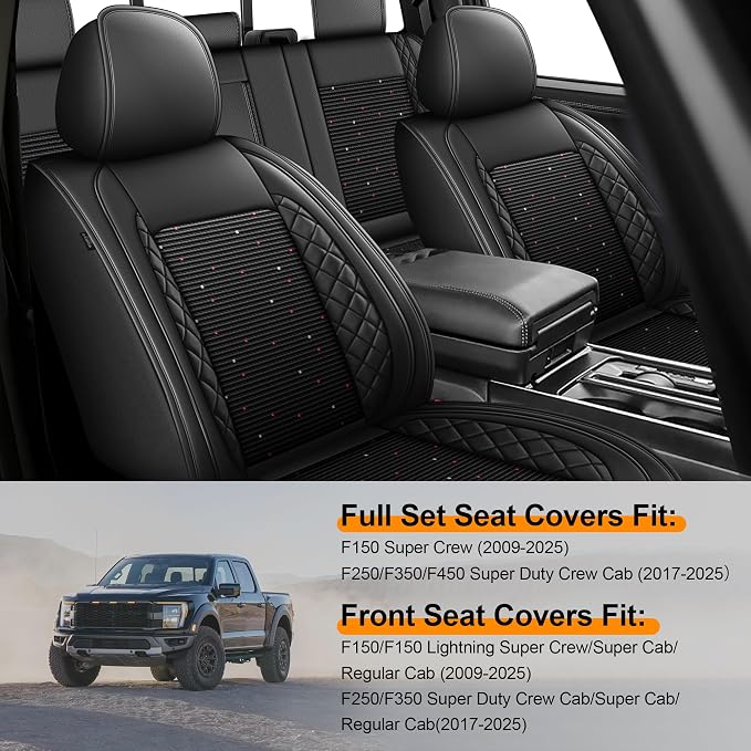 for Ford F150 Seat Covers 2009-2024 2025 2026 | F250 F350 F450 2017-2025 2026 Seat Covers Super Duty, Leather Waterproof, Custom Fit for Ford(Full Set,Black)