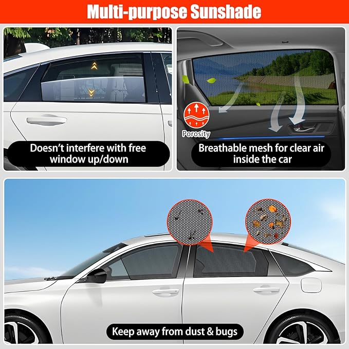 XCBYT Car Window Shades for 2018-2022 Accord Sun Shade for Car Baby Side Window with Breathable Mesh Blocking 99% UV Glare and Privacy Protection Safe Driving for Napping Camping Dressing (4 PCS)