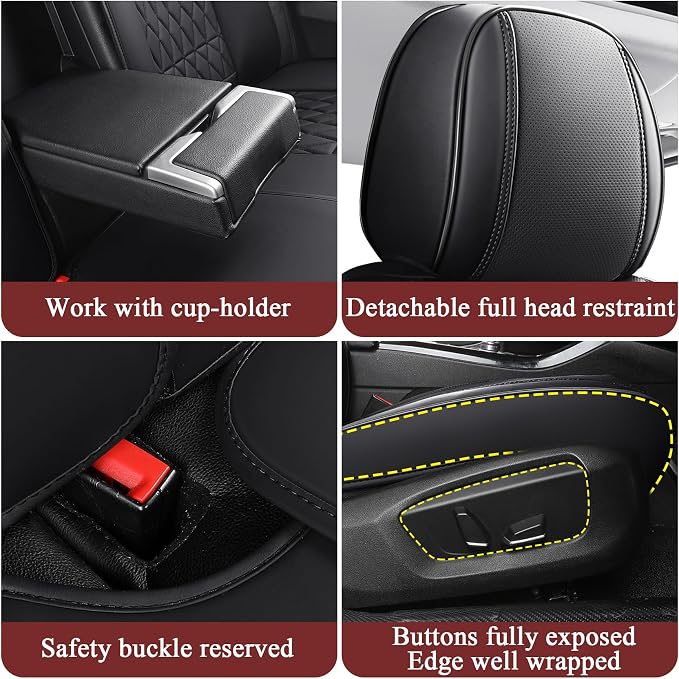Aierxuan Waterproof Leather Car Seat Covers Full Coverage Universal Fit Honda Civic Toyota Highlander Camry Ford Fusion Kia Soul Nissan Mazda Acura TXL RDX(Full Set, Black)