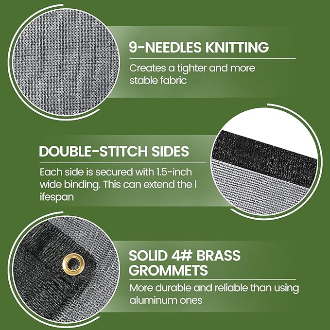 [Windscreensupplyco] 60-70% 10 FT X 20 FT Mesh Tarp/Shade Cloth 9-Needle Knitted Heavy Duty Black with Grommets for Green House, Garden, pergola, Pools, Dump Truck