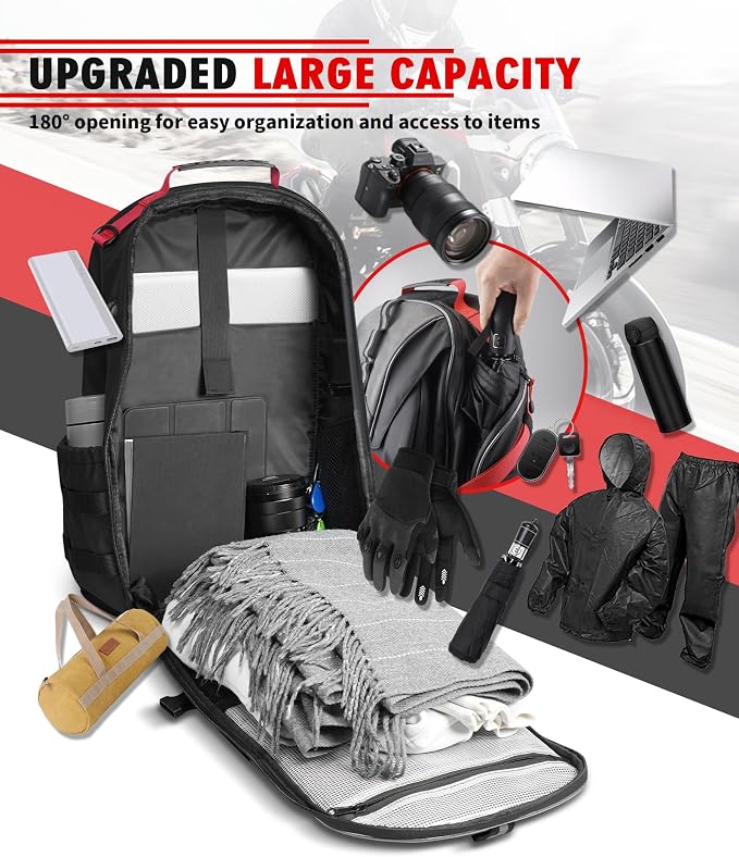 NICECNC Motorcycle Helmet Backpack 35L Large Capacity Motorcycle Helmet Bag, Universal Motorcycle Riding Backpacks for Men Motorcycle Lugguge Storage Bag with Hidden Net, Red