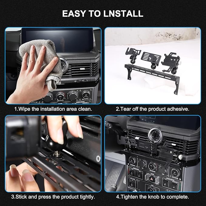 Compatible with INEOS Grenadier 2020-2024 Car Phone Mount and Walkie Talkie Mount Stand Set, Centre Console Multifunctional Track Mobile Phone Holder Expansion Platform (Set)