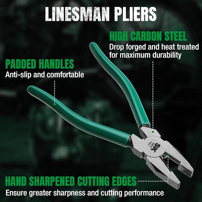 SK Tools USA Linesman Side Cutting Pliers, 7" Long | 18017