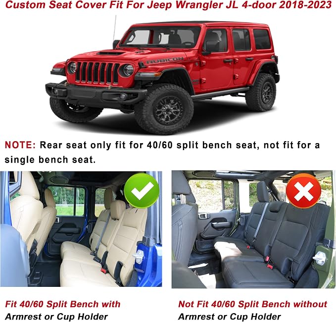 Huidasource Wrangler JL Seat Covers 4 Door, Waterproof Leather Car Seat Covers Full Set, Custom Seat Cushion Protector Fit for Jeep Wrangler JL 4-Door 2018-2025 with Rear Cupholder (Full Set/Black)