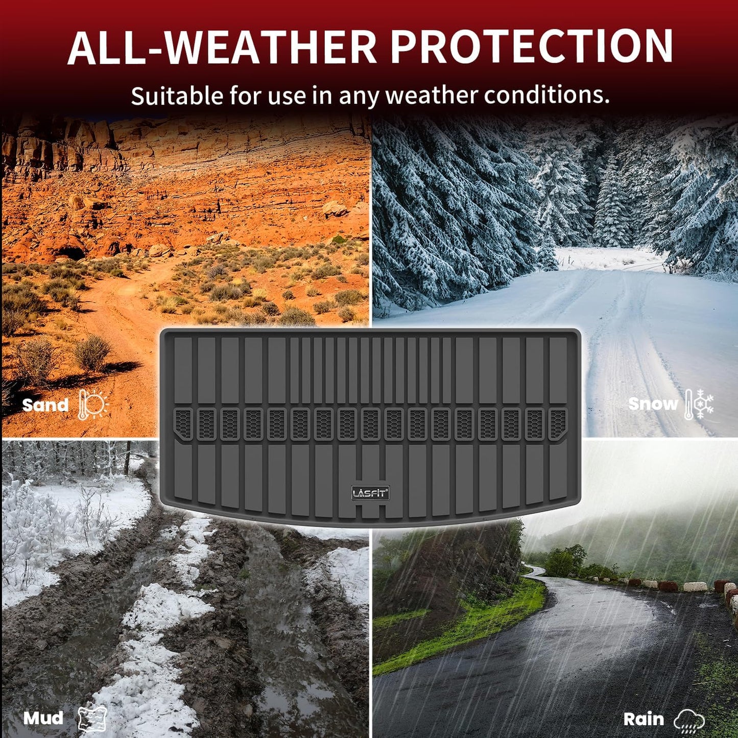 LASFIT Trunk Mat for Jeep Grand Cherokee L 2021-2025 6-Passenger and 7-Passenger All Weather TPE Custom Fit Cargo Mat Trunk Liner Cargo Liner, Black