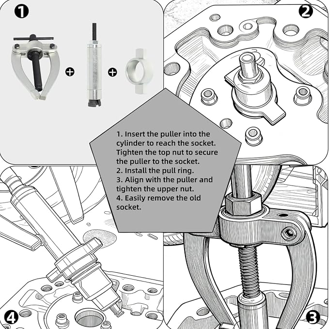 Injector Socket Cup Nozzle Tube Remover & Installer Tool Kit for Volvo D11 D13 D16 FM12 Mack MP7 MP8 MP10 Engine 9986174 88800387 88800513 88880210 88800467 88800457 9998253 88880054 88800102 9998688