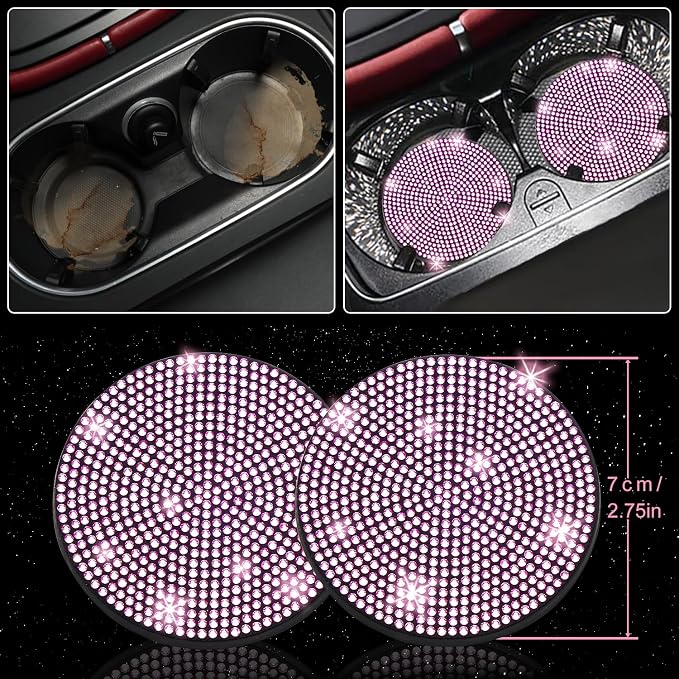 NBTEPEM 8 pcs Pink Bling Car Accessories Set for Women, Steering Wheel Cover, Sparkly Seat Belt Covers, Bling Gear Shift Cover, Universal Fit Most Cars (Pink Diamond)