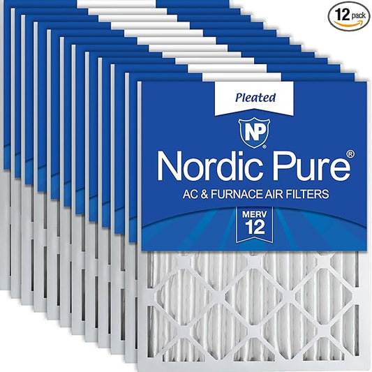 Nordic Pure 14x20x2 (Actual Size: 13 1/2 x 19 1/2 x 1 3/4) Pleated MERV 12 Air Filters 12 Pack