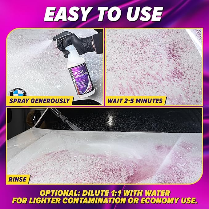 Iron Remover for Car Detailing – Iron Decon Spray, Pulls Out Brake Dust, Rust & Fallout - Contaminant Removal for Car Paint & Wheels, pH Neutral Formula - 16 fl. Oz. with Gallon
