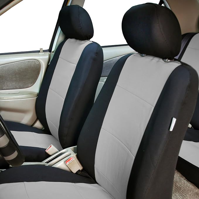 FH Group Waterproof Neoprene Car Seat Covers Front Set – Universal Fit Front Seat Covers with Storage Pockets, Airbag Compatible Automotive Seat Covers for Cars, SUVs & Vans, Gray
