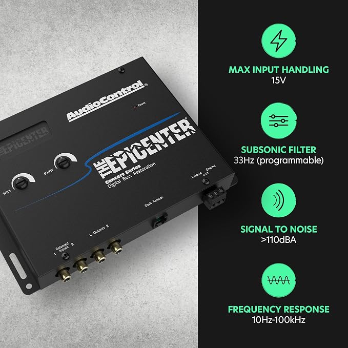 AudioControl The EPICENTER Concert Series Digital Bass Restoration Processor, Car Audio Bass Booster Enhancer with Included Dash Mount Wired Remote Control Knob, ParaBASS, Subsonic Filter (Black)