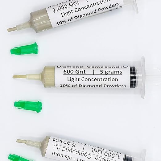 TechDiamondTools Kit of 3 Diamond Lapping Paste Polishing Compound USA Made 600 1050 1500 Grit Lapping Compound for Rock Glass Metal Jewelry Resin Marble with 10% of Diamond Powder
