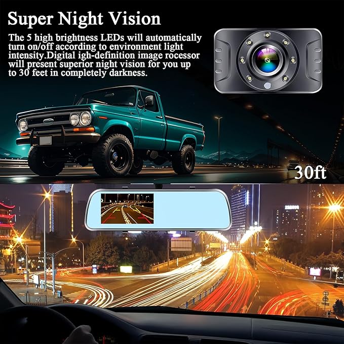 Backup Camera Mirror HD 1080P - Plug and Play Easy Set up Color Night Vision Rear View Mirror with License Plate Camera for Car Truck SUV Waterproof DIY Guide Lines AMTIFO A1