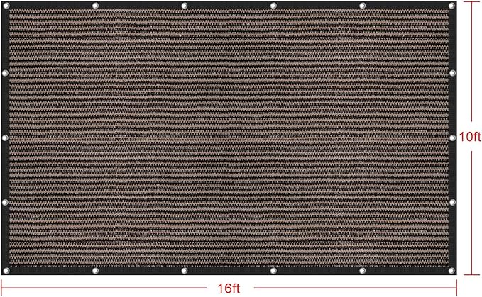 Shatex 90% Sun Shades for Patios 10x 16ft Shade Fabric Sun Shade Cloth Taped Edge with Grommets Sun-Block Mesh Shade for Pergola Cover Canopy Mocha, 12 Bungee Balls