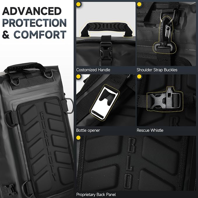 Motorcycle Tail Bag, 15L Waterproof Motorcycle Saddle Bag | 2 Size and 3 Color Options Travel Bag, PVC Luggage Bag, Rear Seat Bag, Classic Black GT-15BL