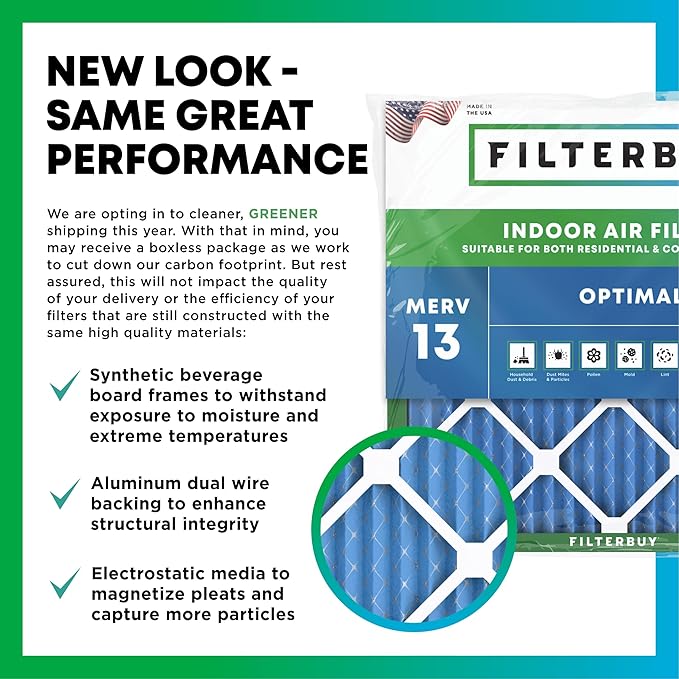 Filterbuy 14x24x2 Air Filter MERV 13 Optimal Smoke & Allergy Defense (1-Pack), Electrostatic Pleated HVAC AC Furnace Filters Replacement (Actual Size: 13.50 x 23.50 x 1.75)