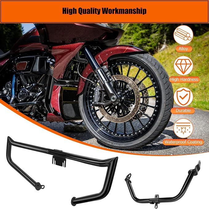 Chopped Engine Guard for Harley Road Glide Motorcycle Protector Crash Bar Heavy-Duty Highway Freeway Protection Bar Compatible with Harley Davidson FLTRX FLTRXS FLTRXST FLTRXSE 2009-2023