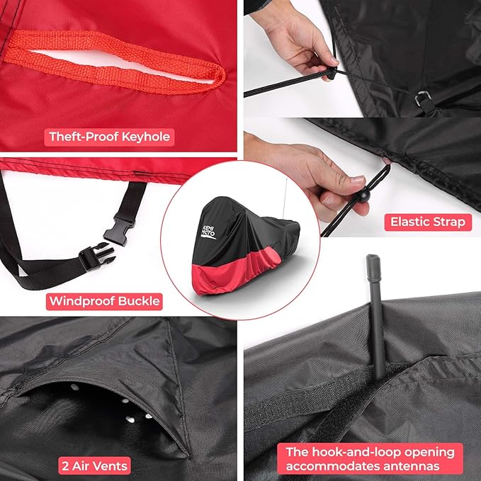 KEMIMOTO Heavy Duty 420D Motorcycle Cover Fits Side Top Box Waterproof Outdoor Compatible with Touring, Touring Ultra Limited Road King Street Glide Road Glide All Weather Dust Sunlight Rain Cover