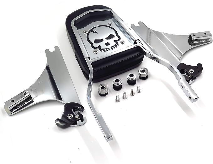 MT501-006+SS001-SA Quick Detachable Sissy Bar Passenger Backrest for H-D Softail, Bold Style, Silver Billet Aluminum