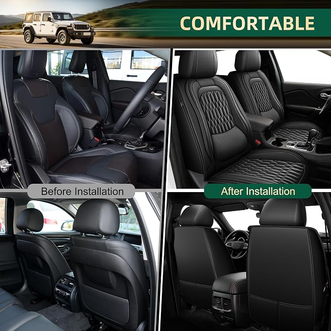 Seat Covers Fit for Ford Explorer 2004-2024 2025 2026 - Front Set - Faux Leather Lumbar Support Seat Cover Waterproof Seat Protector (Black)