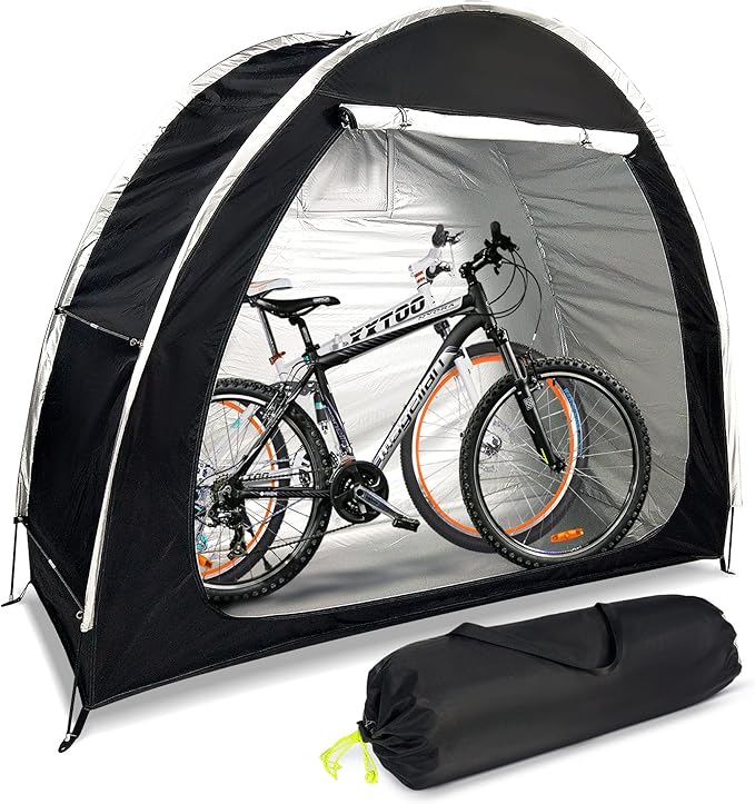 Bike Cover Storage Heavy Duty Storage Tent Outdoor Portable Bicycle Tent PU4000 Waterproof Cloth Durable 210D Oxford Fabric,Protect Against Wind, Rain, Snow, Dust W/Travel Bag (Black)