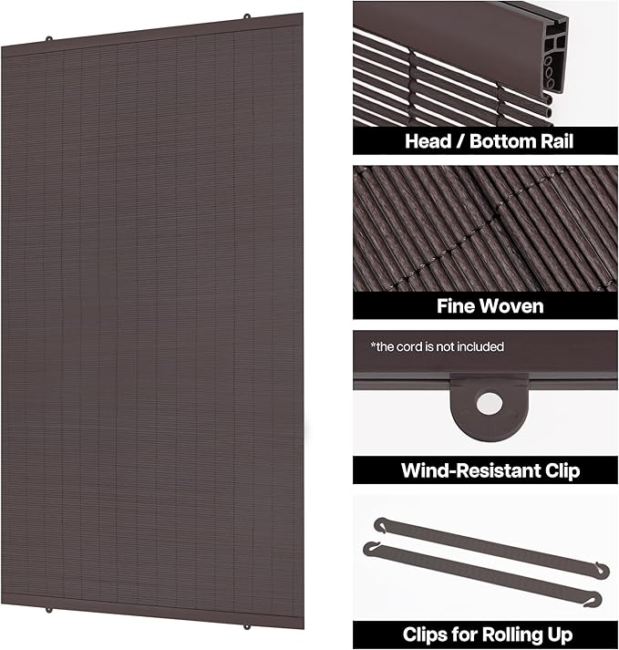 LazBlinds Cordless Roller Shades for Outdoor, Exterior Light Filtering Roll up Shades, Hanging Sunscreen for Patio, Balcony Indoor/Outdoor Porch, 72'' W x 72'' H, Dark Coffee