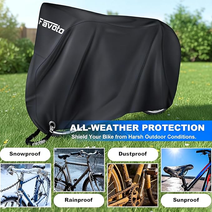 Favoto Bike Cover Waterproof Outdoor Storage for 1 or 2 Bikes Bicycle Cover Heavy Duty Rain Sun UV Dust Wind Proof with Storage Bag Bike Tarp for EBike Mountain Road City Bike, Black