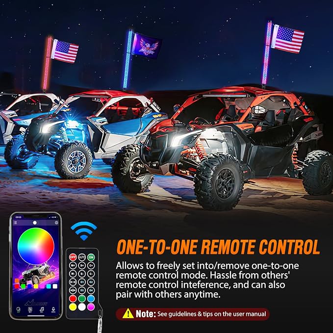 Nilight LED Fat Whip Light 1PC 3FT RGB Lighted Antenna Whips with Remote & App Control DIY Chasing Patterns Brake Reverse Lights for ATV UTV Polaris RZR Can-am Dune Buggy Pickup Trucks Jeep