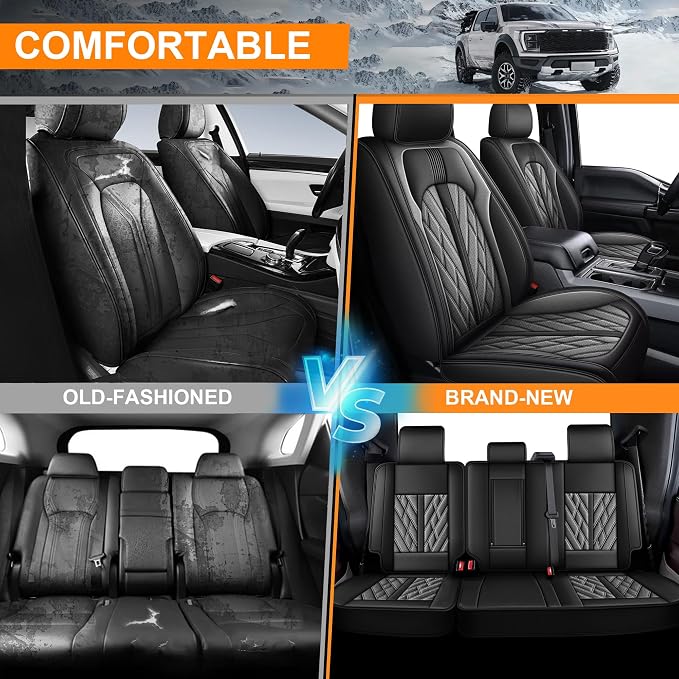 TTX LIGHTING Seat Covers for Ford F150 2009-2025 2026, F250 F350 F450 2017-2025 2026: 5 Seat Full Set Truck Seat Covers Custom Waterproof Leather (Black&Grey)