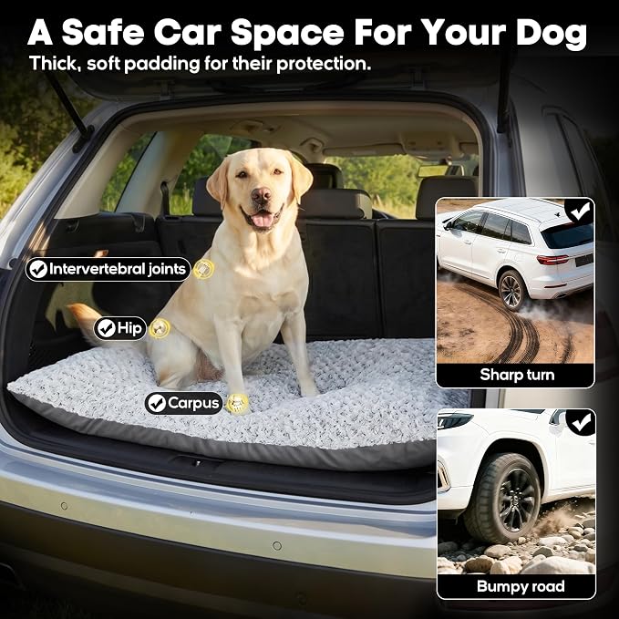 Loiion Dog Car Bed with Removable Washable Cover, 53.5x28in | Non Slip Travel Dog Bed, Waterproof Dog Bed Car Seat Fits SUVs Sedans Trucks, Machine Washable Cover With Zipper, 3in