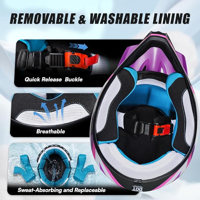 Youth Dirt Bike Helmet DOT Approved, Kids Motocross Full Face Helmet with Adjustable Goggles Riding Gloves & Storage Bag, Off-Road Sport Gear Set for Boys Girls ATV UTV