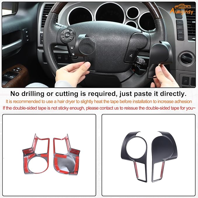 Aunginsy Central Control Steering Button Frame Trim Compatible with Toyota Tundra/Sequoia 2007-2013 Center Console Steering Button Panel Protection Cover Decorative Sticker Interior Accessories