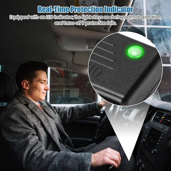Plug-and-Play EMP Vehicle Protection with Indicator Light, Lightning Solar Flare and Surge Protection, Compatible with 12V DC OBDII Receptacle