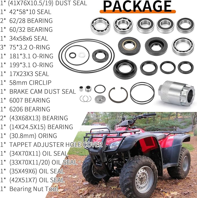 Rear Differential & Axle Bearing Seal Kit & Nut Tool for Honda Rancher 350 400 TRX350FE FM TE TM TRX400FA FGA 2000-2007