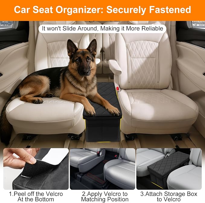 Car Seat Organizer for Ford Explorer 2026 2025 2024-2020 w/Built-In Cooler Bag, Car Second Console Organizer w/Non-Slip Strips, Car Backseat Organize for Dog Toys Kids Snacks Travel Storage Box