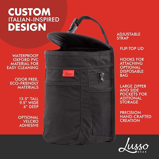Lusso Gear Car Trash Can - Round - Gray and Car Seat Gap Organizer - Gray