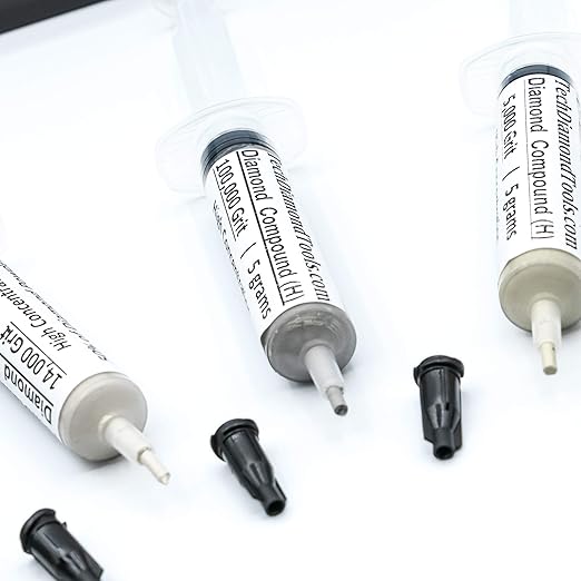 TechDiamondTools Diamond Polishing Compound Kit of 5 Polishing Paste USA Made 5000 8000 14000 50000 100000 Grit for Marble Glass Metal Rock Jewelry Resin Silver with High Concentration Diamond Powder