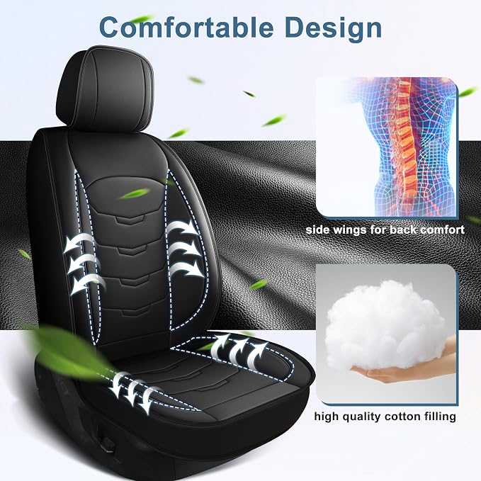 Seat Covers Fit for Cadillac XTS 2013-2019 Car Full Set Luxury Leather Waterproof Scratch-Resistant Protectors Automotive Seat Cushion with Airbag Compatible (5 Seats,Black)