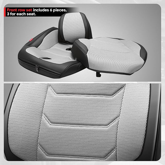 Sport Series Leatherette Front Row Set Seat Covers Universal for Cars Trucks SUV, Grey/Black, CA-SC-Sport-F-GY
