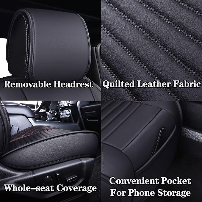 Aierxuan Ford F150 Front Seat Covers 2009-2026 Truck Pickup Super Crew Regular Extended Cab Waterproof Leather Seat Protectors Custom Fit for 2017-2026 F250 F350 F450(2 PCS Front, Black-Red)